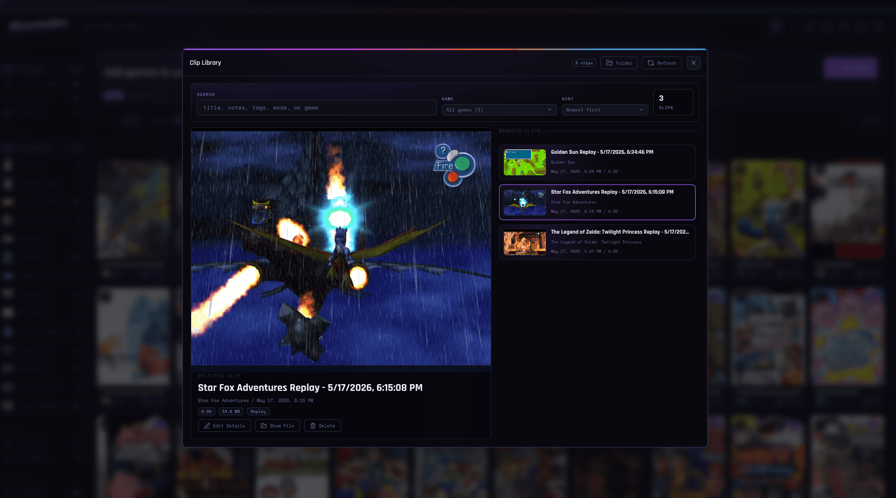Shadowboy Desktop clip library for organizing and managing instant replay recordings and gameplay clips